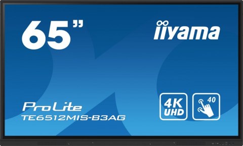 Monitor 65 cali ProLite TE6512MIS-B3AG 40pkt,IPS,4K,24/7, 7H,WiFi,VGA,HDMI,USB-c,Bluetooth,metal,8ms,Vesa,2x16W IIYAMA