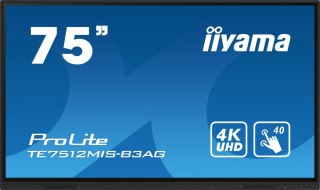 Monitor 75 cali ProLite TE7512MIS-B3AG,INFRARED,40pkt,IPS,4K, 24/7, 7H, WiFi,VGA, HDMI, USB-c, Bluetooth,metal,8ms, vesa, głośni IIYAMA
