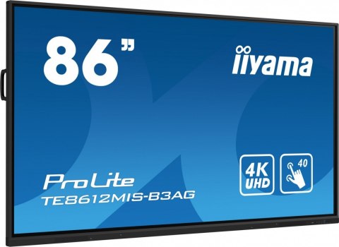 Monitor 85.6 cala ProLite TE8612MIS-B3AG,INFRARED,40pkt,VA,4K, 24/7, 7H, WiFi,VGA, HDMI, USB-c, Bluetooth,metal,8ms, vesa, głośn IIYAMA
