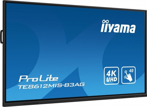 Monitor 85.6 cala ProLite TE8612MIS-B3AG,INFRARED,40pkt,VA,4K, 24/7, 7H, WiFi,VGA, HDMI, USB-c, Bluetooth,metal,8ms, vesa, głośn IIYAMA