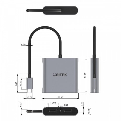 Adapter USB-C - 2x HDMI 2.0; 4K MST; M/F Unitek