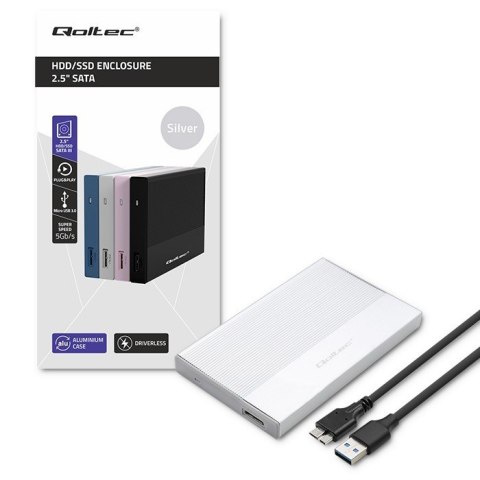 Obudowa | Kieszeń na dysk SSD HDD 2.5 cala| SATA | USB 3.0 | Super speed 5Gb/s | 2TB | Srebrna Qoltec