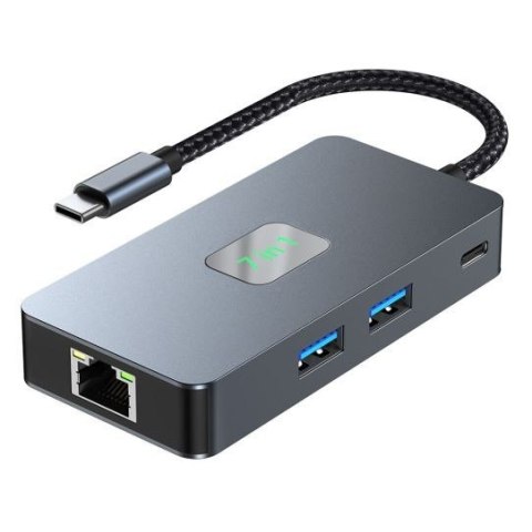 Adapter HUB USB C (7w1) HDMI USB SD/TF RJ45 (2500 Mbps) PD TB