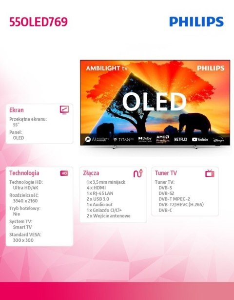 Telewizor 55 cali OLED 55OLED769/12 Philips