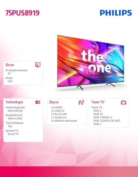 Telewizor 75 cali LED 75PUS8919/12 Philips
