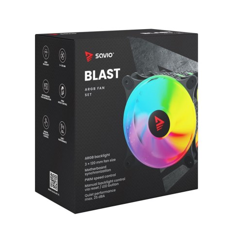 Wentylator BLAST FAN SET 3 x 120mm ARGB 3-pin 5V, 4-pin 12V Savio