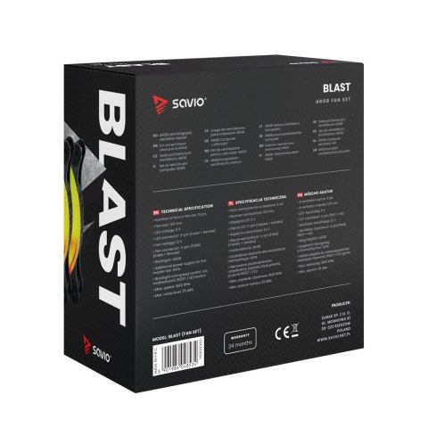Wentylator BLAST FAN SET 3 x 120mm ARGB 3-pin 5V, 4-pin 12V Savio