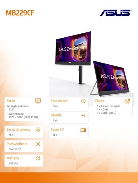 Monitor 21.5 cala MB229CF Asus Monitor 21.5 cala MB229CF Asus