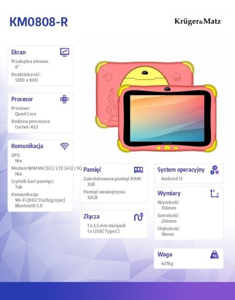 Tablet dla dzieci FUN 808 Czerwony Kruger & Matz