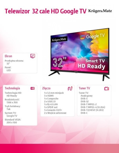 Telewizor 32 cale HD Google TV Kruger & Matz