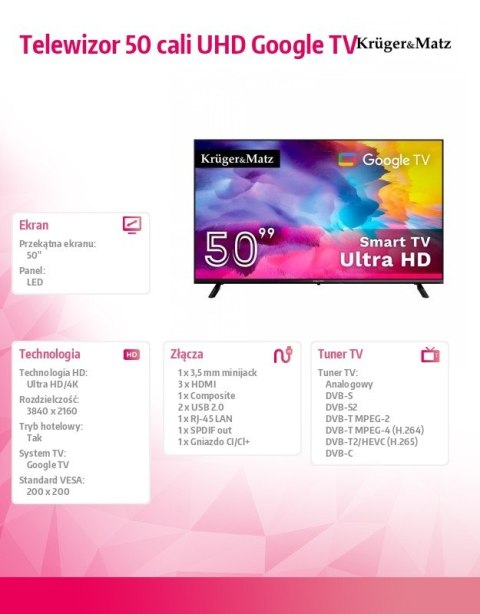 Telewizor 50 cali UHD Google TV Kruger & Matz