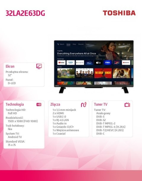 Telewizor LED 32 cale 32LA2E63DG Toshiba