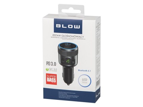 Transmiter FM Bluetooth5.1 + QC3.0 + PD 24W BLOW Transmiter FM Bluetooth5.1 + QC3.0 + PD 24W BLOW