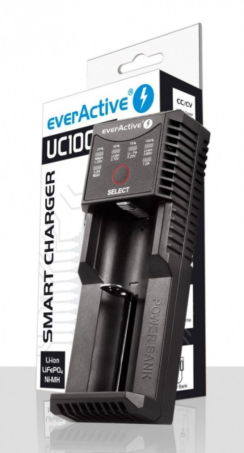 Ładowarka akumulatorowa power bank UC-100C do akumulatorów Li-ion oraz Ni-MH EverActive Ładowarka akumulatorowa power bank UC-100C do akumulatorów Li-ion oraz Ni-MH EverActive