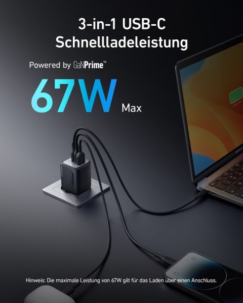 Ładowarka sieciowa Prime 735 67W 2xUSB-C 1xUSB-A Czarna Anker