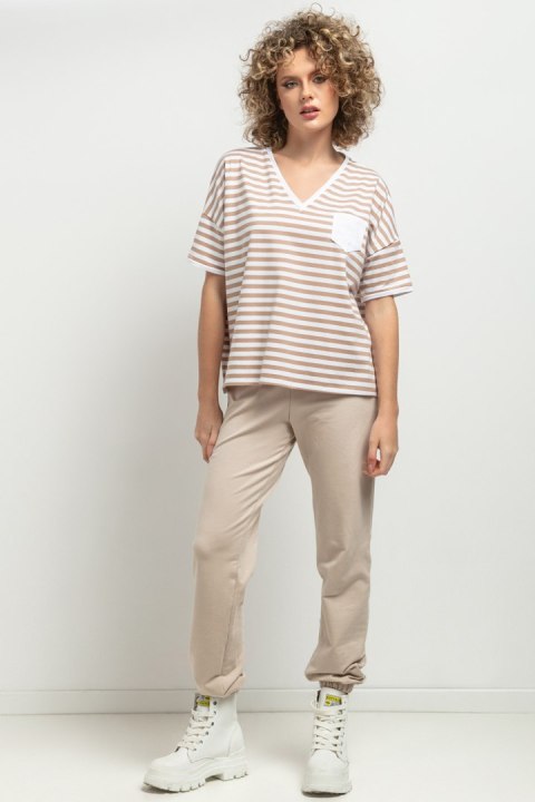 Bluzka Model T393/12 White/Beige Paski - Tessita Bluzka Model T393/12 White/Beige Paski - Tessita
