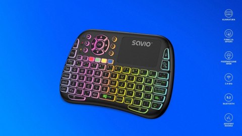 Podświetlana klawiatura bezprzewodowa RGB BT + 2.4 GHz , TV Box, Smart TV, Konsole, PC, KW-04 Savio