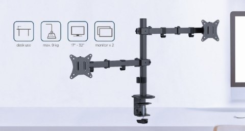 Ramię biurkowe na 2 monitory 17-32 cale 9kg Gembird