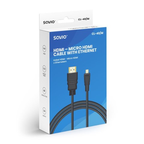 Kabel HDMI (M) - micro HDMI (M) z Ethernetem, 2m, CL-40/M Savio