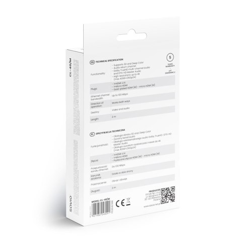 Kabel HDMI (M) - micro HDMI (M) z Ethernetem, 2m, CL-40/M Savio
