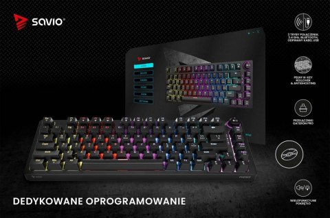 Klawiatura mechaniczna bezprzewodowa PHENIX Gateron Red Pro, ABS Savio