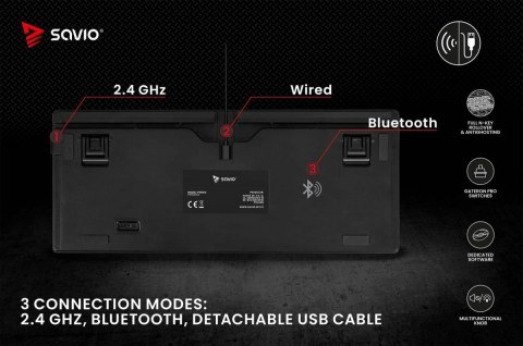 Klawiatura mechaniczna bezprzewodowa PHENIX Gateron Red Pro, ABS Savio