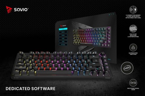 Klawiatura mechaniczna bezprzewodowa PHENIX Gateron Red Pro, ABS Savio