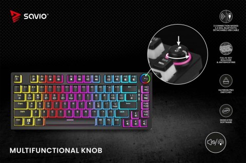 Klawiatura mechaniczna bezprzewodowa PHENIX, Gateron Red Pro, Pudding Savio