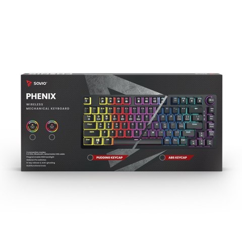Klawiatura mechaniczna bezprzewodowa PHENIX, Gateron Yellow Pro, Pudding Savio