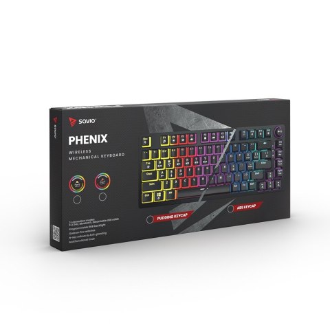 Klawiatura mechaniczna bezprzewodowa PHENIX, Gateron Yellow Pro, Pudding Savio