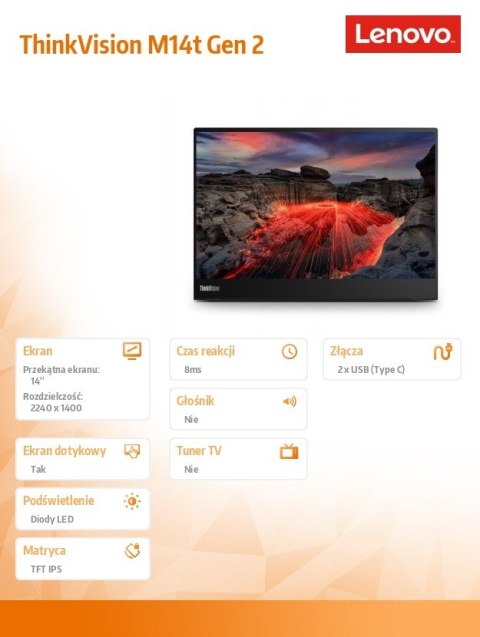 Monitor 14 cali ThinkVision WLED LCD 63FDUAT6WL Lenovo