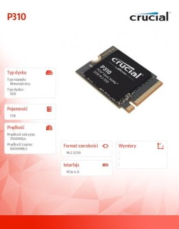 Dysk SSD P310 1TB M.2 NVMe 2230 PCIe 4.0 7100/6000 Crucial