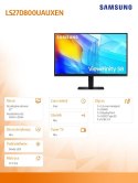 Monitor 27 cali ViewFinity S80UD IPS 3840x2160 UHD 16:9 1xHDMI 1xDP 1xUSB-C 90W 3xUSB 3.0 LAN KVM 5ms PinP/PbyP 60Hz HAS+PIV pła Samsung