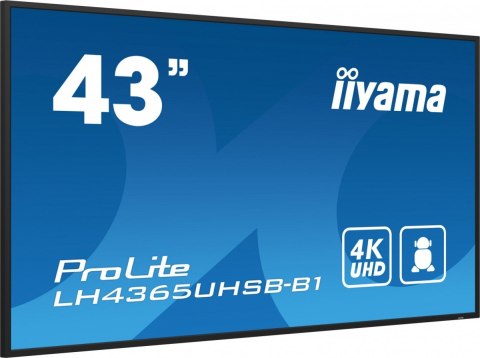Monitor 43 cale LH4365UHSB-B1 24/7, IPS, ANDROID 11, 4K, 800cd, iiSignage2, SDM, 2x HDMI, DP, 2x USB,2x 10W, RJ45, WiFi, 4/32GB, IIYAMA
