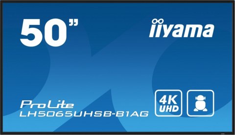 Monitor 50 cali LH5065UHSB-B1 AG, 24/7, VA, ANDROID 11, 4K, 800cd, iiSignage2, SDM, 2x HDMI, DP, 2x USB,2x 10W, RJ45, WiFi, 4/32 IIYAMA