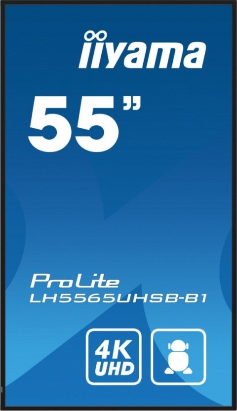 Monitor 55 cali LH5565UHSB-B1, 24/7, IPS, ANDROID 11, 4K, 800cd, iiSignage2, SDM, 2x HDMI, DP, 2x USB,2x 10W, RJ45, WiFi, 4/32GB IIYAMA