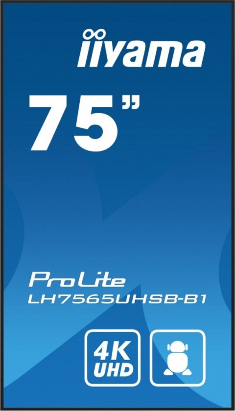 Monitor 75 cali LH7565UHSB-B1, 24/7, IPS, ANDROID 11, 4K, 800cd, iiSignage2, SDM, 2x HDMI, DP, 2x USB,2x 10W, RJ45, WiFi, 4/32GB IIYAMA