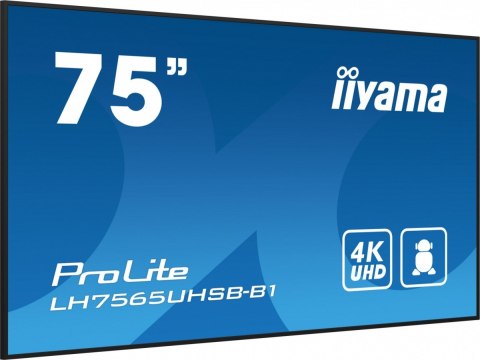 Monitor 75 cali LH7565UHSB-B1, 24/7, IPS, ANDROID 11, 4K, 800cd, iiSignage2, SDM, 2x HDMI, DP, 2x USB,2x 10W, RJ45, WiFi, 4/32GB IIYAMA