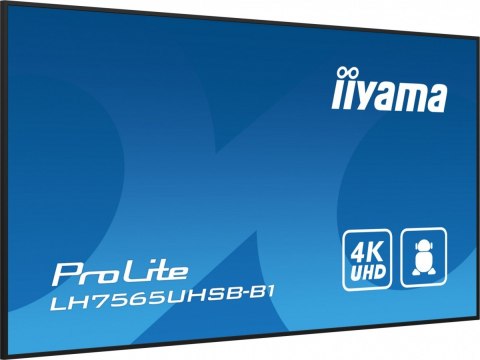 Monitor 75 cali LH7565UHSB-B1, 24/7, IPS, ANDROID 11, 4K, 800cd, iiSignage2, SDM, 2x HDMI, DP, 2x USB,2x 10W, RJ45, WiFi, 4/32GB IIYAMA