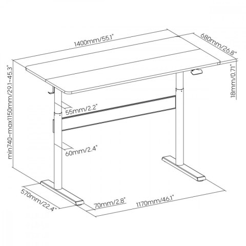 Biurko stolik z blatem 140x68cm ER453 regulacja Ergo Office