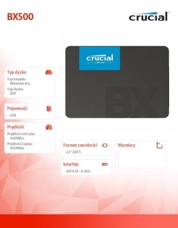 Dysk SSD BX500 4000GB SATA3 2.5 cala 540/500MB/s Crucial