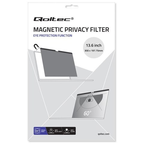 Filtr prywatyzujący RODO do MacBook Air 13.6 cala | Magnetyczny | Ochrona wzroku Qoltec