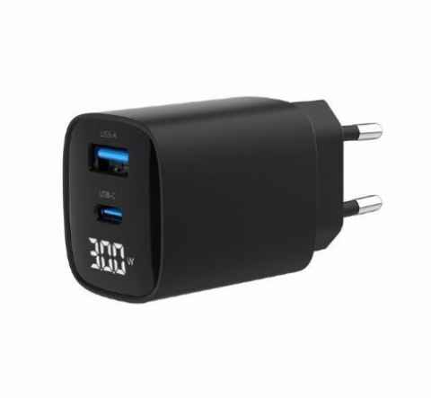 Ładowarka GaN 1xUSB-A 1xUSB-C LCD 30W PD QC3.0 czarna Gembird