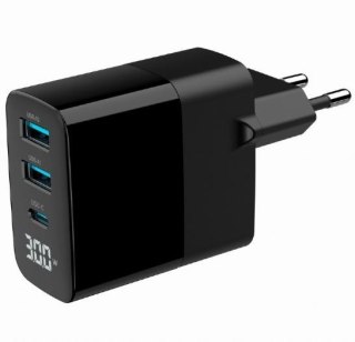 Ładowarka GaN 2xA 1xC LCD 30W PD QC3.0 czarna Gembird