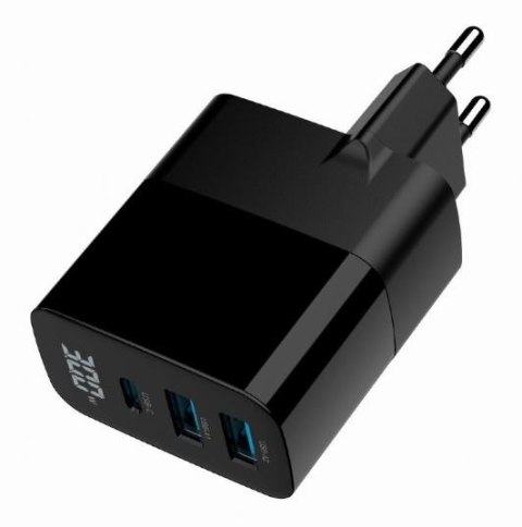 Ładowarka GaN 2xA 1xC LCD 30W PD QC3.0 czarna Gembird