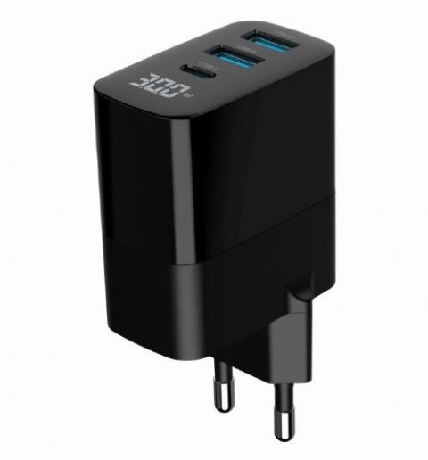 Ładowarka GaN 2xA 1xC LCD 30W PD QC3.0 czarna Gembird