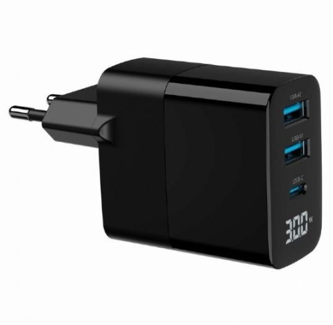 Ładowarka GaN 2xA 1xC LCD 30W PD QC3.0 czarna Gembird