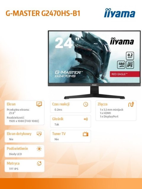 Monitor 24 cale G2470HS-B1 IPS,FHD, 180Hz IIYAMA