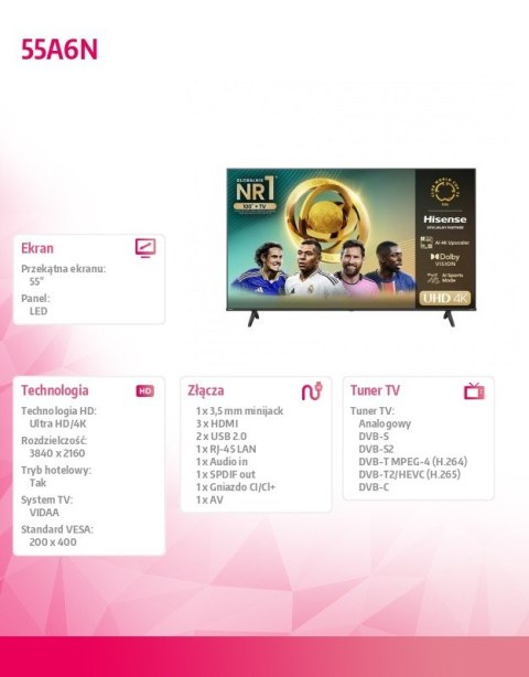 Telewizor LED 55 cali 55A6N Hisense Telewizor LED 55 cali 55A6N Hisense