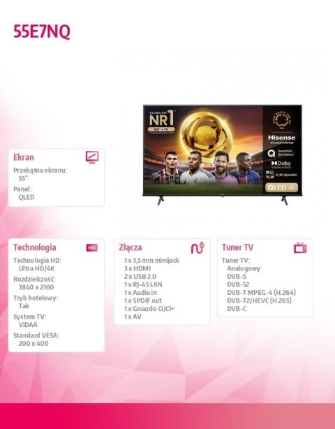 Telewizor QLED 55 cali 55E7NQ Hisense Telewizor QLED 55 cali 55E7NQ Hisense